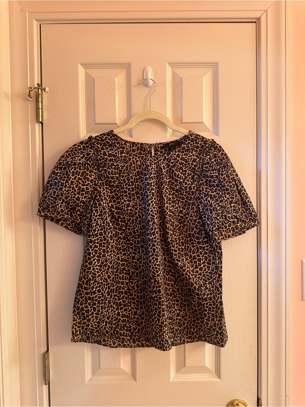J. Crew Leopard Puff-Sleeve Blouse - Brown/Black